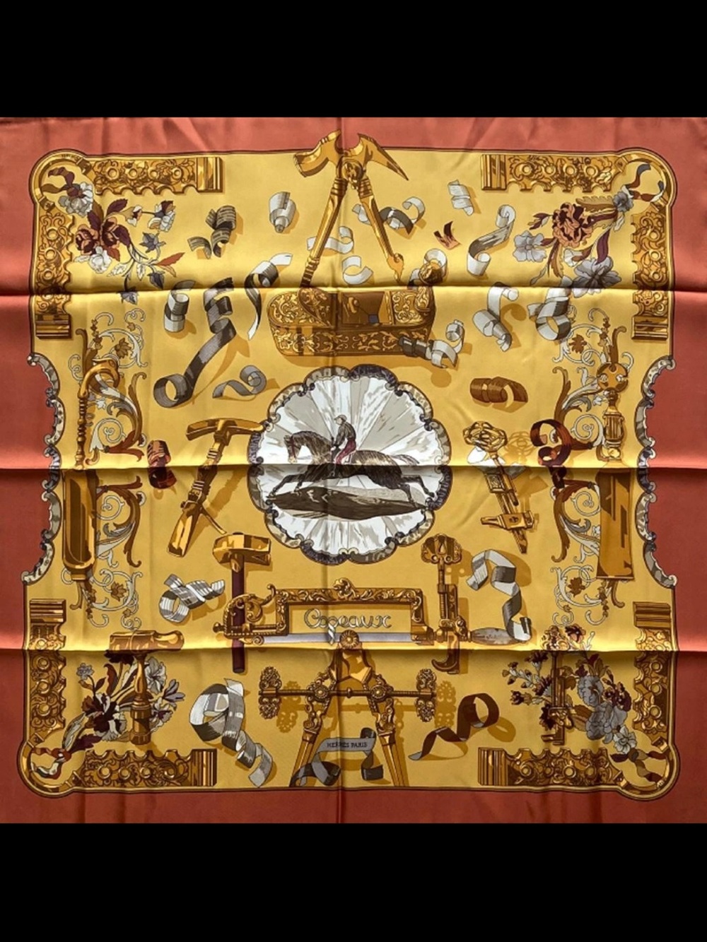 Hermes Yellow and Orange Silk Scarf with Nautical Medallion
